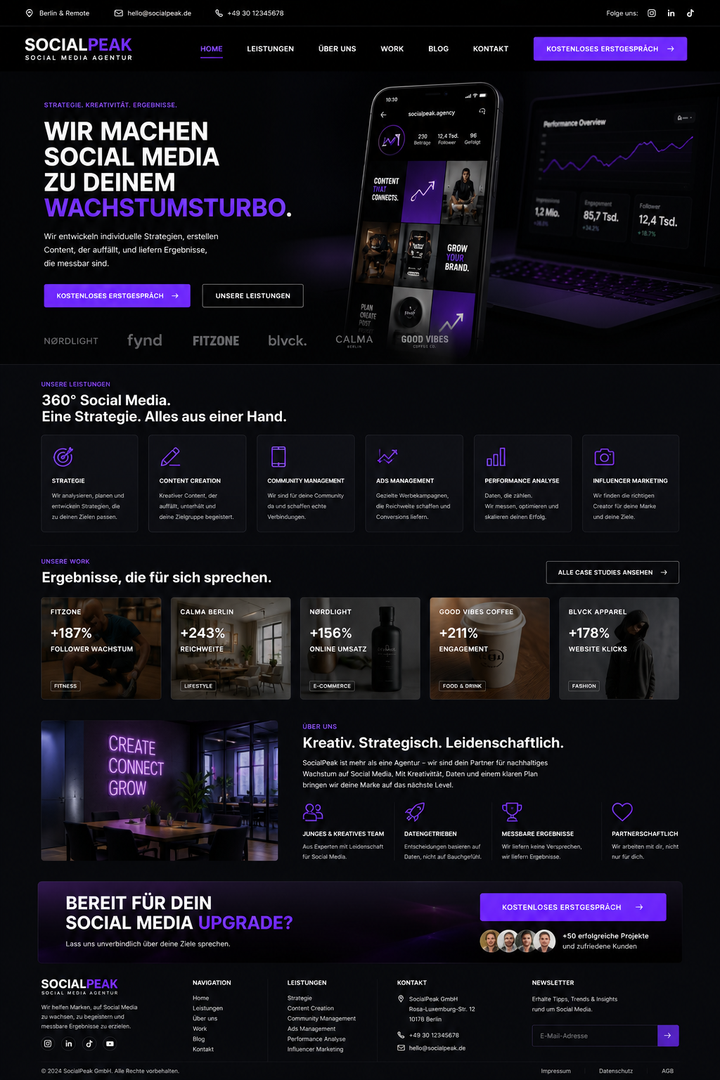 SocialPeak Webseiten-Mockup in voller Größe